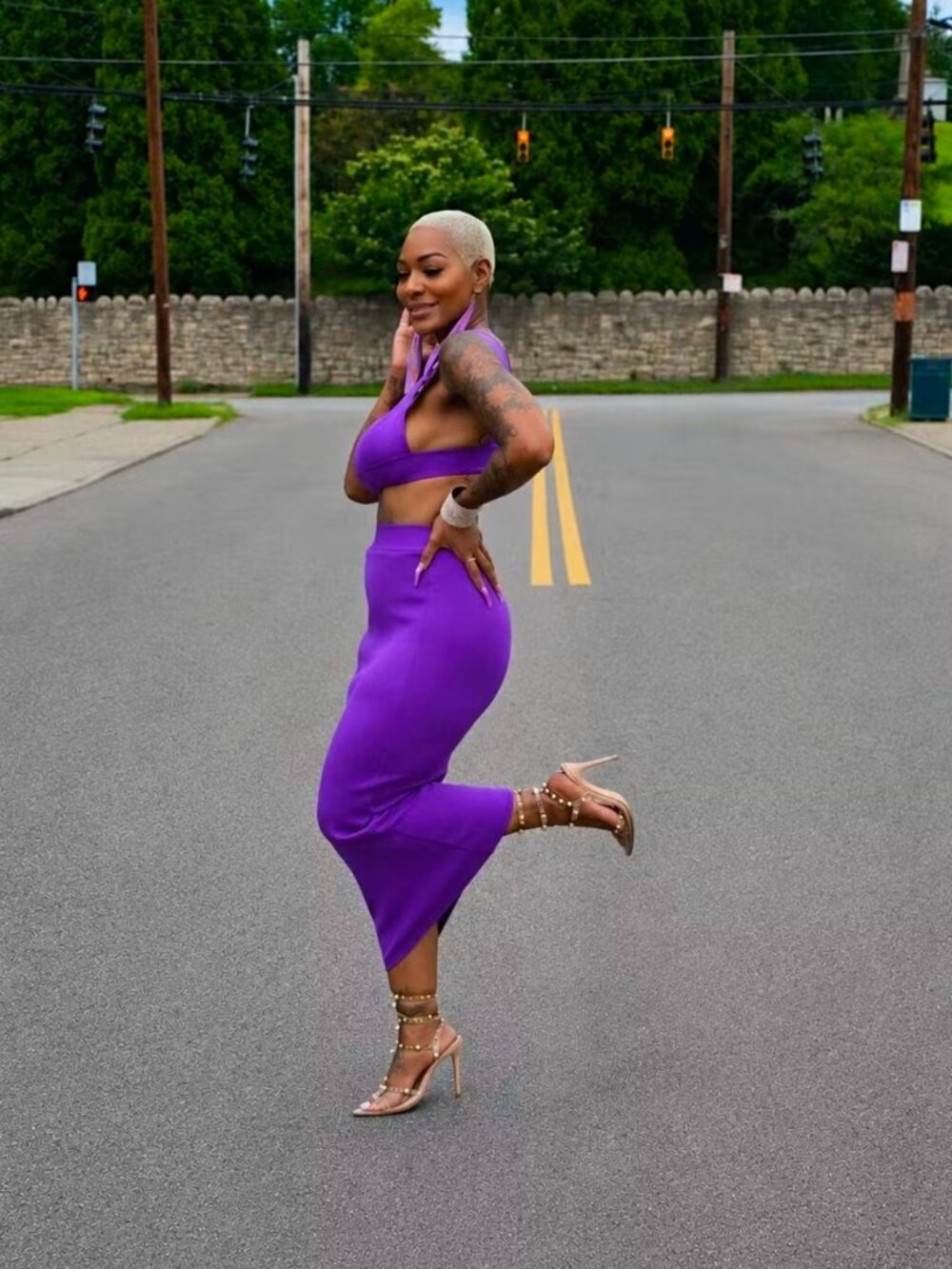 Fashion Nova Purple Ribbed 2 Piece Skirt Set Size Medium